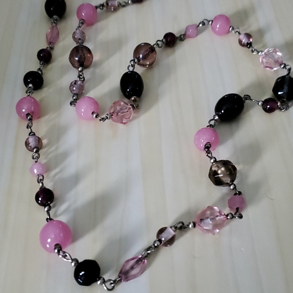 3/$26 Long pink and black Necklace